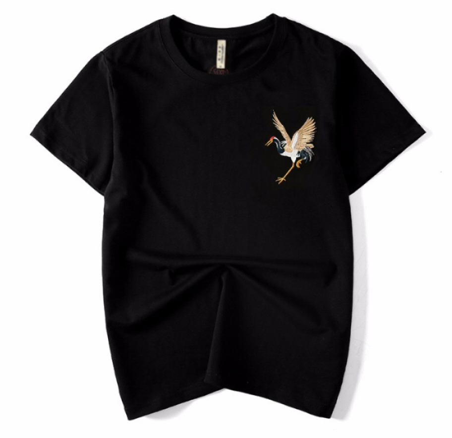 Flying crane embroidery, high-quality, wholesale t-shirt - available at Sparq Mart