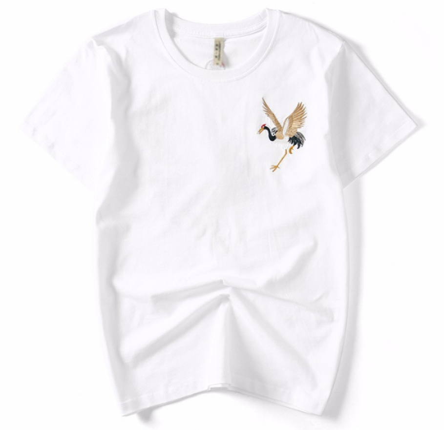 Flying crane embroidery, high-quality, wholesale t-shirt - available at Sparq Mart