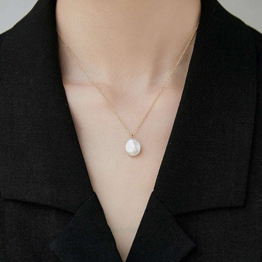 Flat Round Necklace, Peace Buckle Necklace, Pearl Necklace - available at Sparq Mart