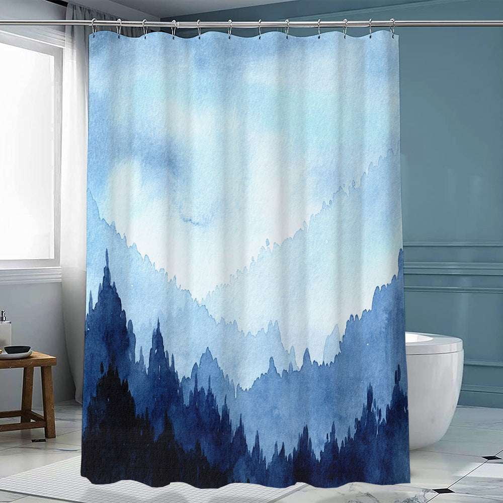 artistic shower decor, ink forest curtain, polyester curtain hook - available at Sparq Mart