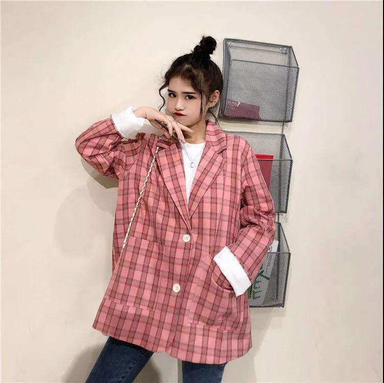 Autumn Layering Fashion, Korean Plaid Coat, Women's Suit Blouse - available at Sparq Mart