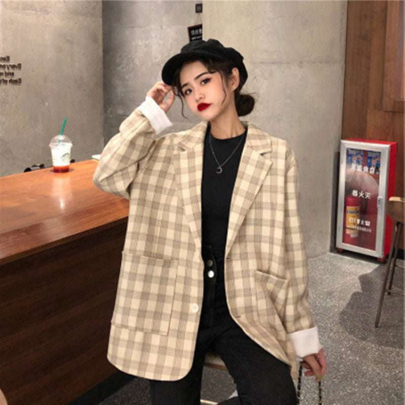 Autumn Layering Fashion, Korean Plaid Coat, Women's Suit Blouse - available at Sparq Mart
