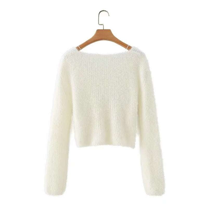 Cross V-neck Sweater, Short Long Sleeve, Trendy Women's Knitwear - available at Sparq Mart