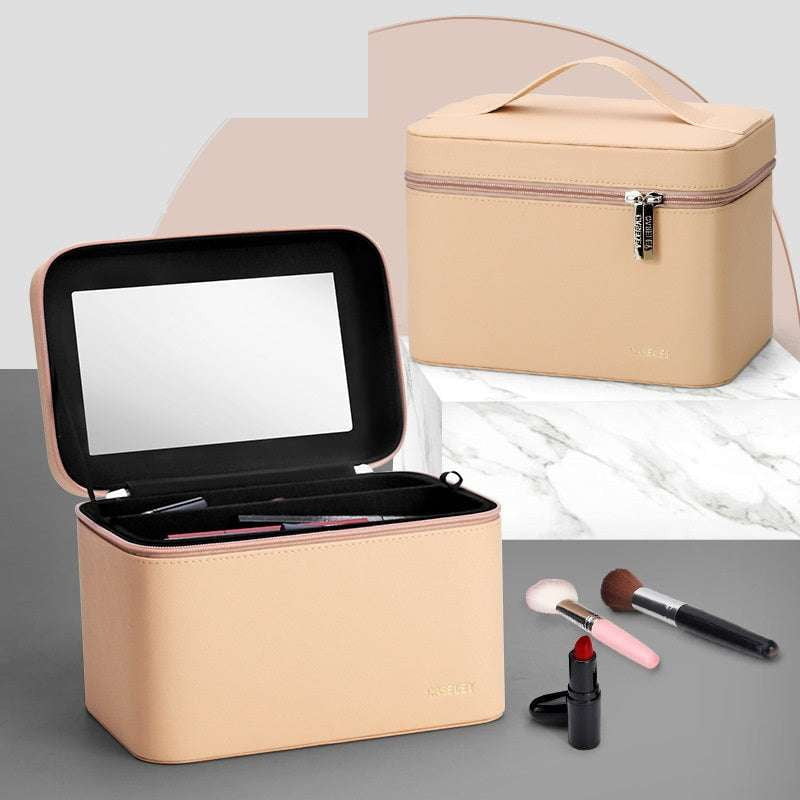 double-layer makeup bag, portable cosmetic organizer, spacious beauty pouch - available at Sparq Mart