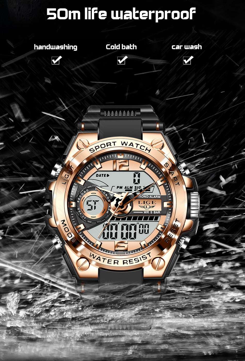 LIGE 8922 Watch, Military LED Watch, Rugged Elegant Watch, Waterproof Digital Watch - available at Sparq Mart