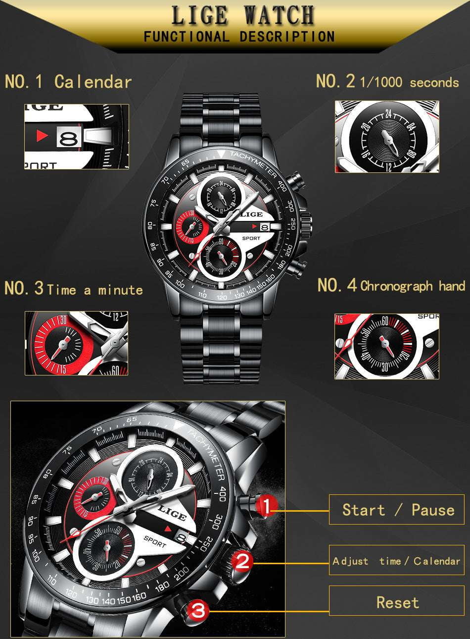 LIGE Business Watch, Men's Elegant Timepiece, Steel Belt Watch - available at Sparq Mart