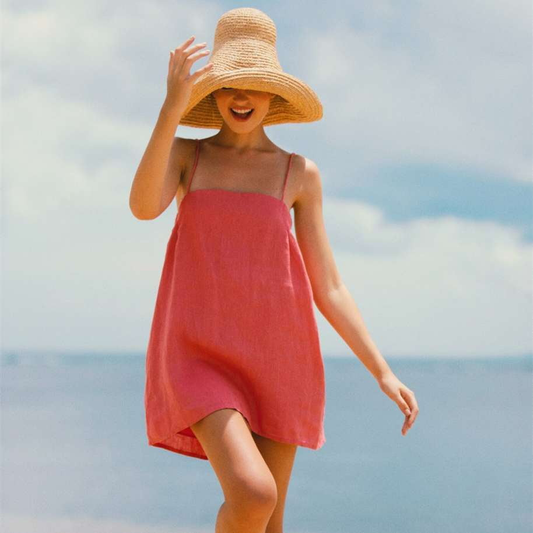 Comfort Vacation Dress, Summer Linen Dress, Suspenders Casual Dress - available at Sparq Mart