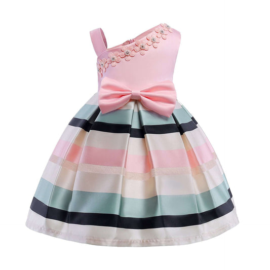 Childrens Elegant Dress, Striped Princess Dress, Temperament Girls Gown - available at Sparq Mart