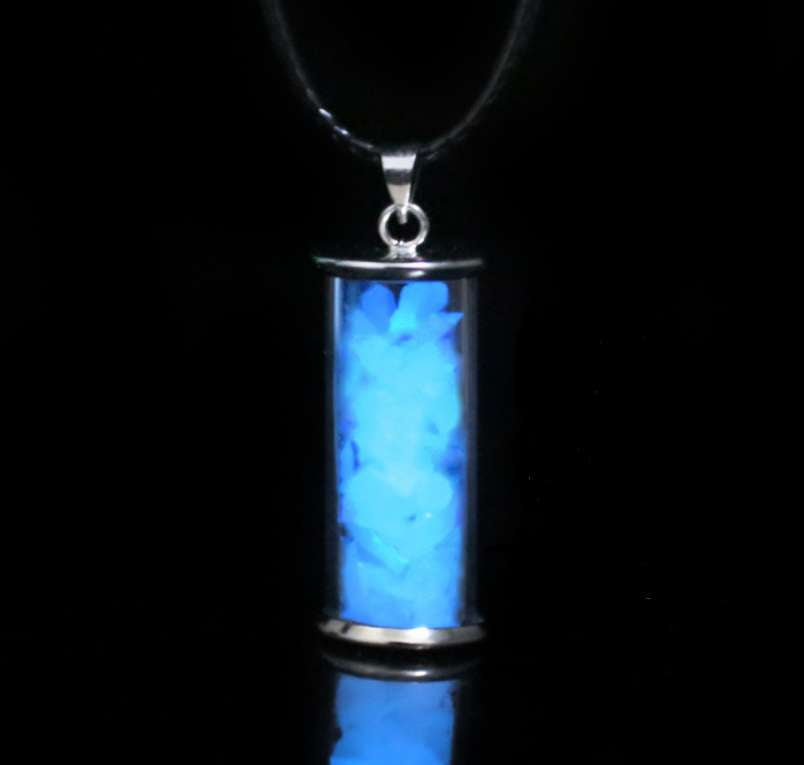 glass bottle necklace, night light pendant, unique glow jewelry - available at Sparq Mart