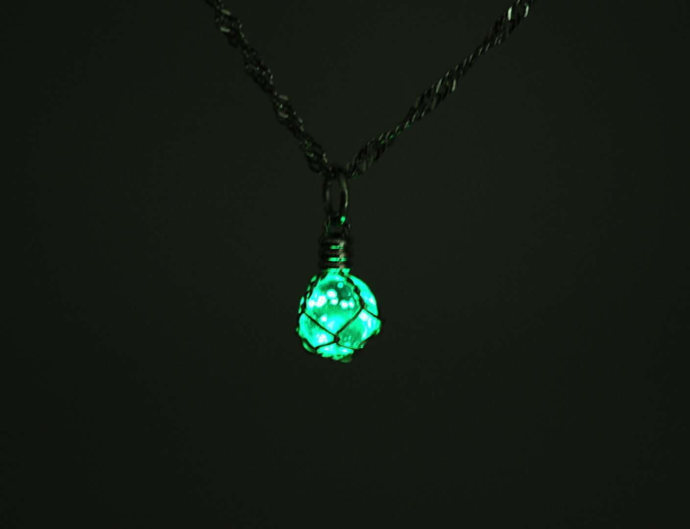 Green Glass Necklace, Luminous Necklace Pendant, Reflective Jewelry Accessory - available at Sparq Mart