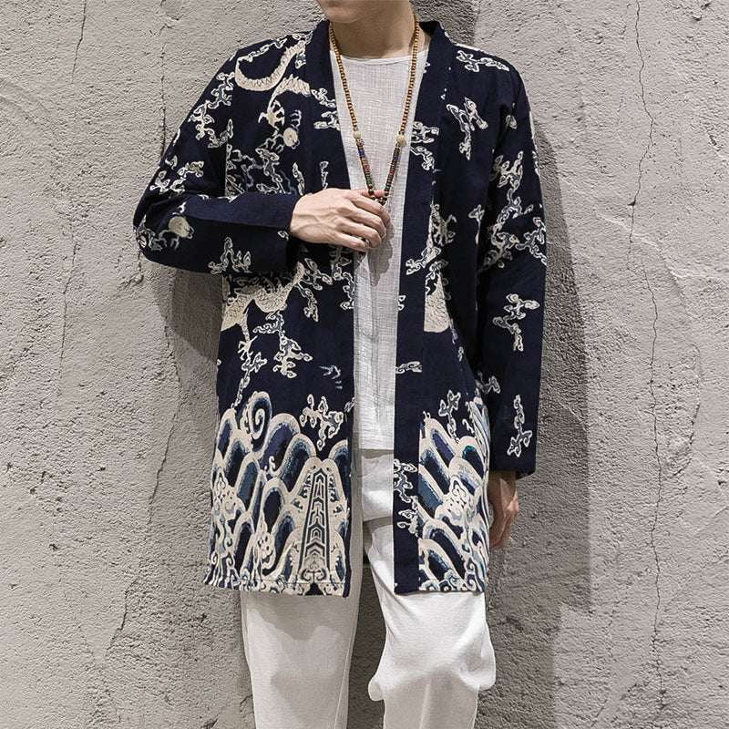 Cotton Linen Windbreaker, Korean Cloak Jacket, Men's Long Jacket - available at Sparq Mart