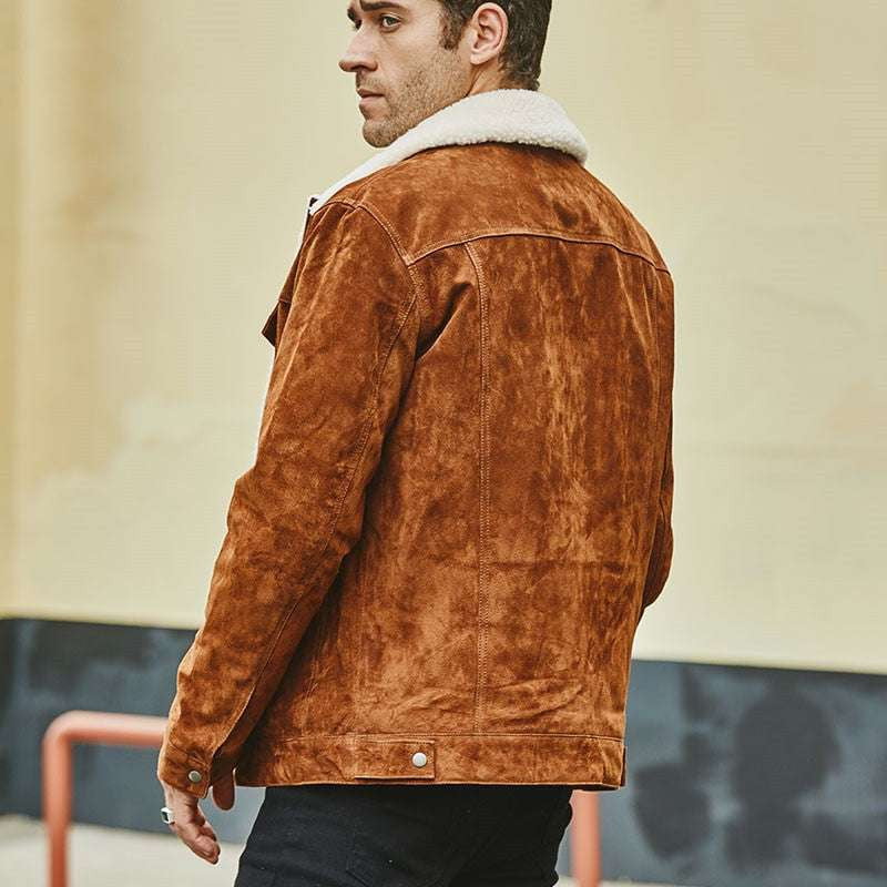 brown leather coat, cotton padded jacket, men's leather jacket - available at Sparq Mart