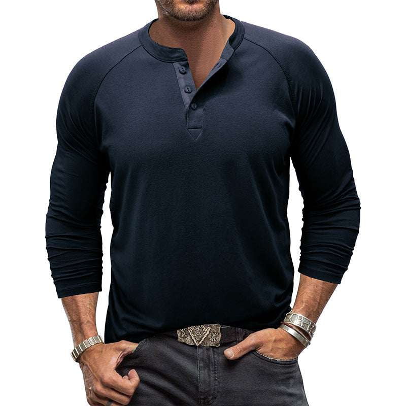 Henley T-Shirt Men's, Slim Fit Long Sleeve, Stylish Casual Tops - available at Sparq Mart
