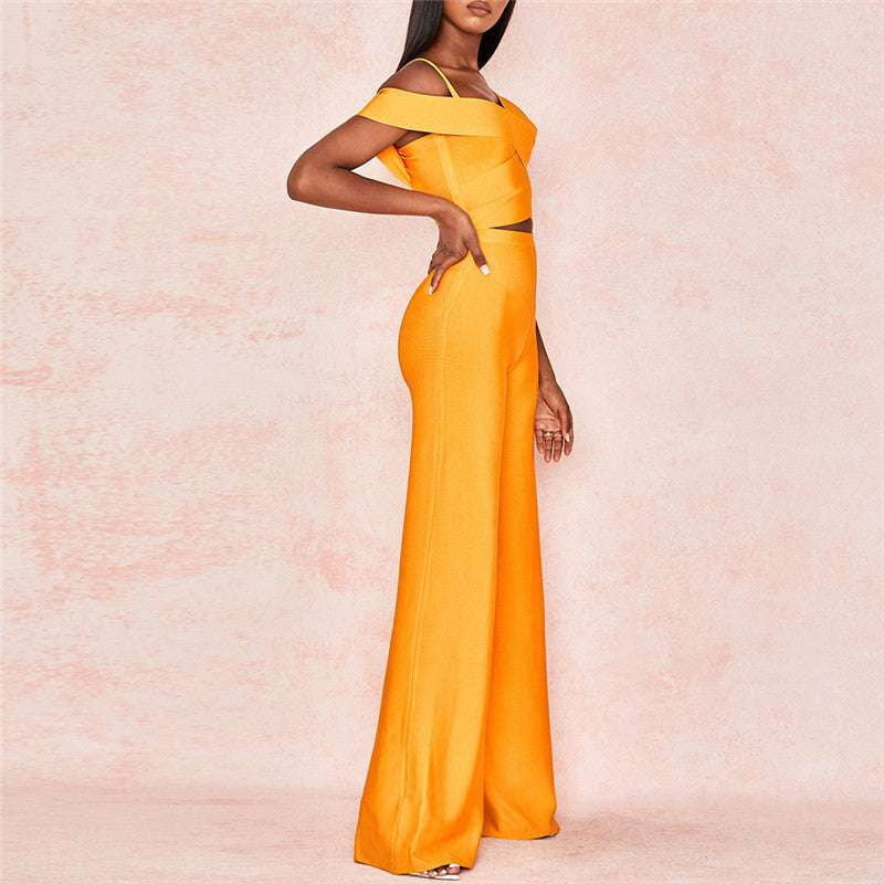 elegant pants suit, orange pantsuit women, wide-leg suit set - available at Sparq Mart