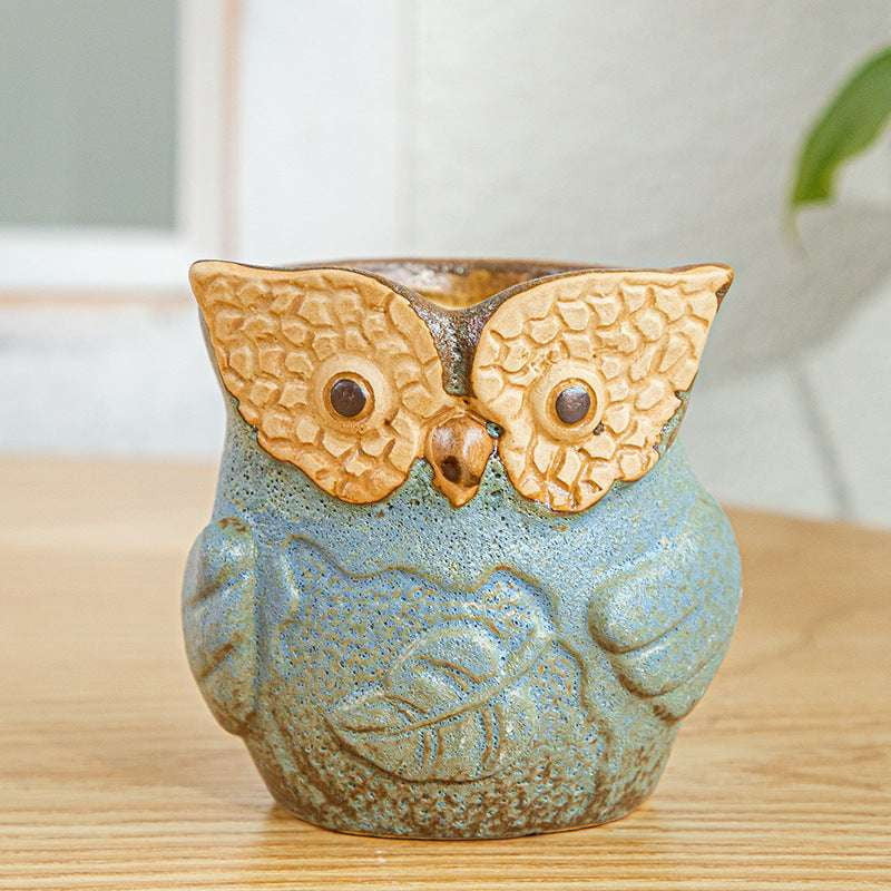 Kiln-Changed Pottery, Owl Planter Set, Succulent Basin Decor - available at Sparq Mart