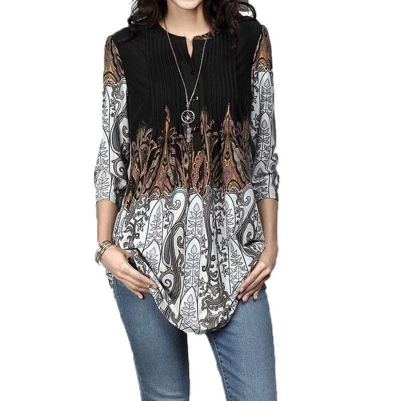 Casual Comfort T-shirt, Pleated Sleeve Top, Printed Round Neck - available at Sparq Mart