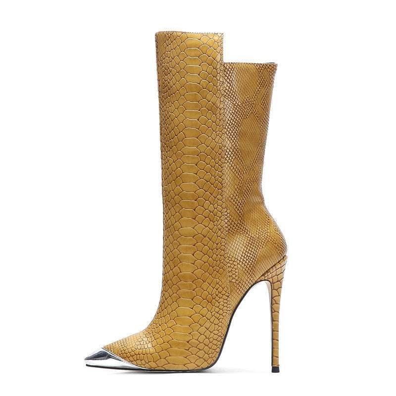 Pointed Heel Booties, Size-Inclusive Footwear, Snakeskin Ankle Boots - available at Sparq Mart