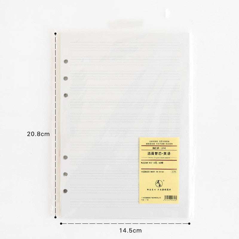 6-hole punched inserts, A5 paper refill, B5 notebook pages - available at Sparq Mart