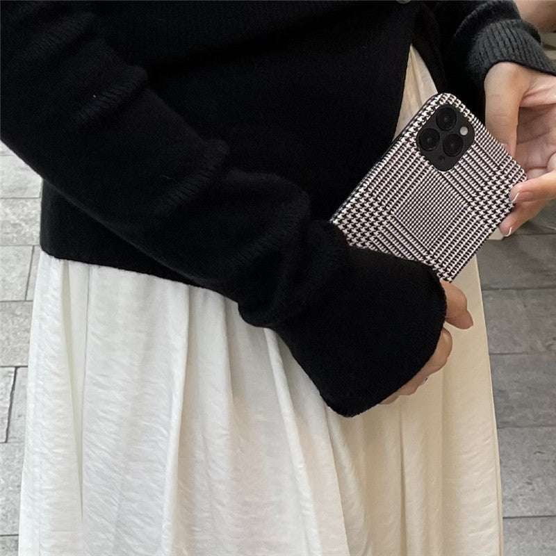 Houndstooth iPhone case, Leather iPhone skin, Luxury phone cover - available at Sparq Mart