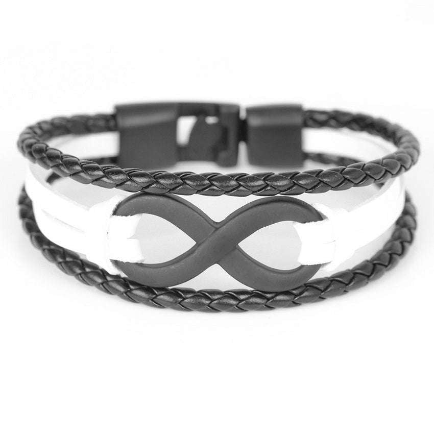 leather braided bracelet, multi-layer wristband, stainless steel bracelet - available at Sparq Mart