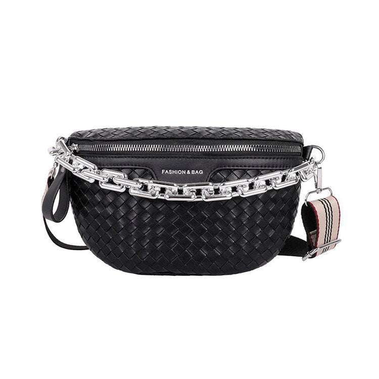 leather waist bag, shoulder strap handbag, woven chest purse - available at Sparq Mart