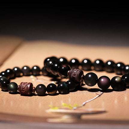 Lobular Red Sandalwood, Male bracelet, Obsidian hand string - available at Sparq Mart