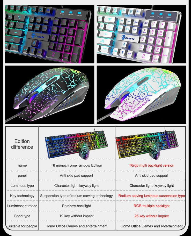 LED Mouse Bundle, Luminous Keyboard Combo, RGB Gaming Set - available at Sparq Mart