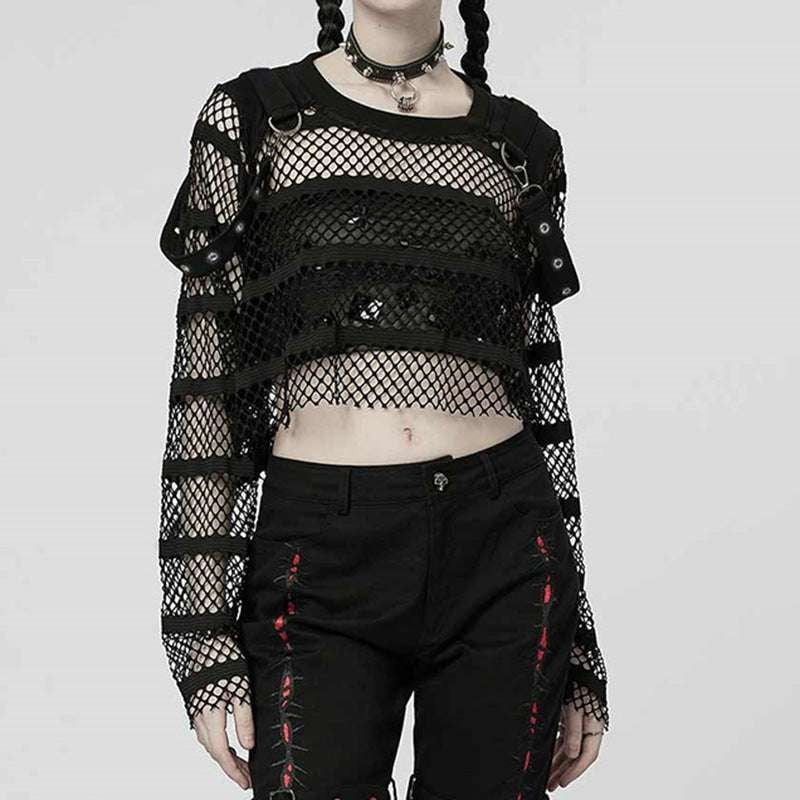 black mesh blouse, dark style blouse, long sleeve mesh - available at Sparq Mart