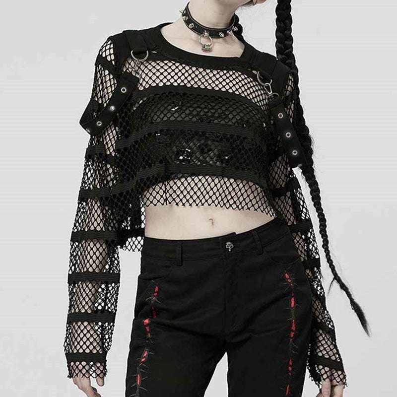 black mesh blouse, dark style blouse, long sleeve mesh - available at Sparq Mart