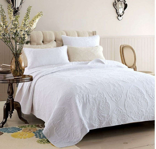 Quilted bed cover, three-piece sheets, white quilted sheets - available at Sparq Mart