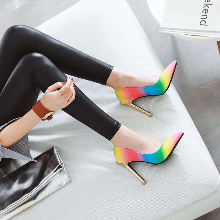 Colorful Low-Top Shoes, Pointed Toe Flats, Rainbow Adhesive Sneakers - available at Sparq Mart