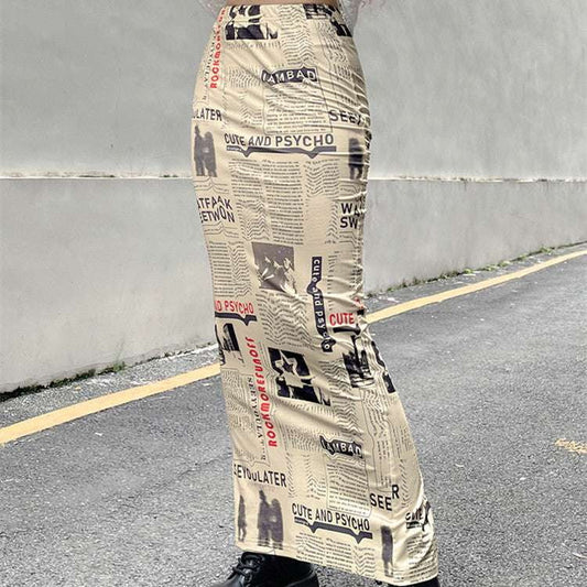 Literary Cotton Dress, Newspaper Skirt Casual, Retro Print Dress - available at Sparq Mart