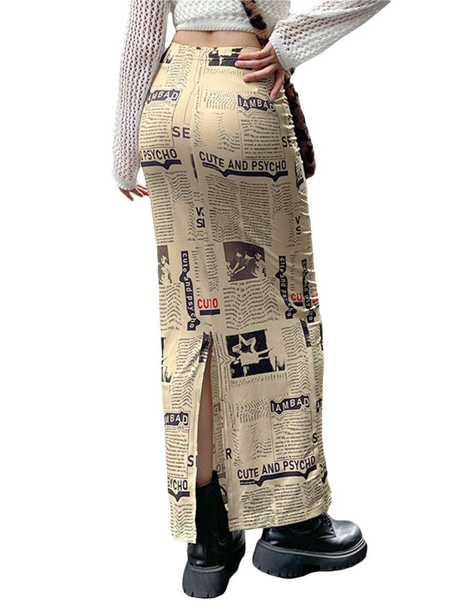 Literary Cotton Dress, Newspaper Skirt Casual, Retro Print Dress - available at Sparq Mart