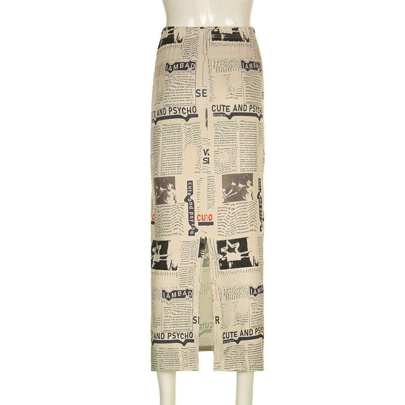 Literary Cotton Dress, Newspaper Skirt Casual, Retro Print Dress - available at Sparq Mart