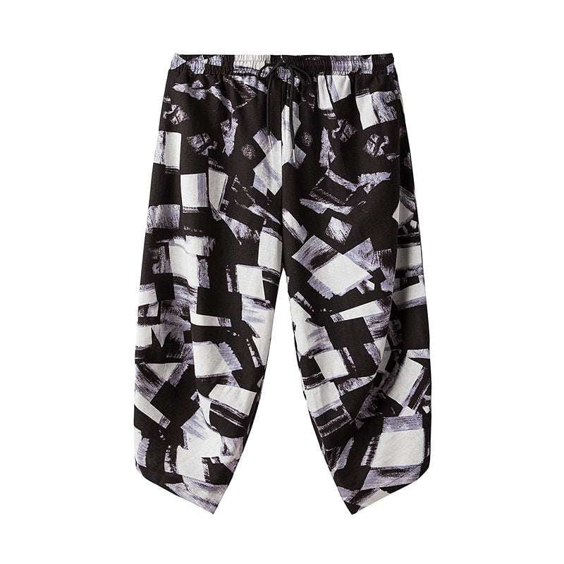 Beach Casual Pants, Men's Cropped Trousers, Retro Print Bloomers - available at Sparq Mart