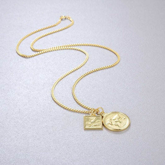Retro Rose Coin Necklace, Silver and Gold Plated Jewelry - available at Sparq Mart