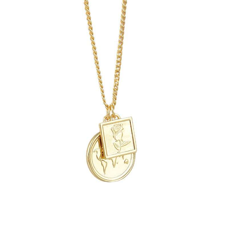 Retro Rose Coin Necklace, Silver and Gold Plated Jewelry - available at Sparq Mart