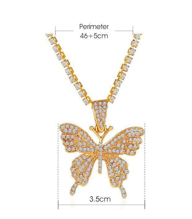 Hip-Hop Butterfly Jewelry, Rhinestone Butterfly Necklace, Sparkling Choker Pendant - available at Sparq Mart