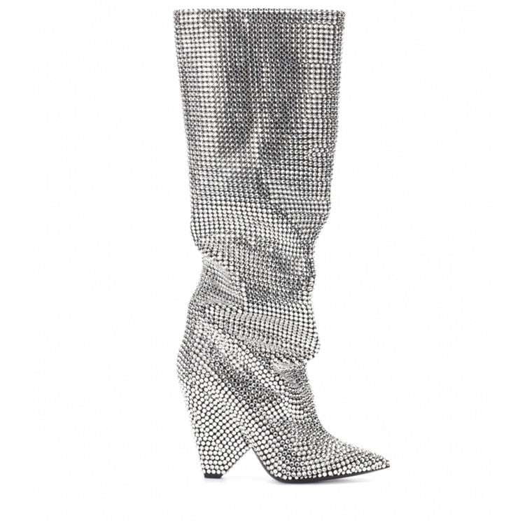 Knee-Length Rhinestone Boots, Nightclub High-Heeled Boots, Sparkly Stiletto Boots - available at Sparq Mart