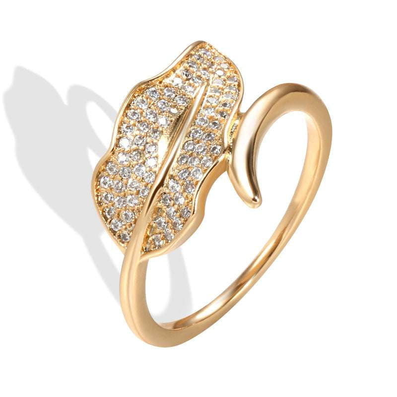 Elegant Banquet Ring, Rose Gold Ring, Zircon Leaf Ring - available at Sparq Mart