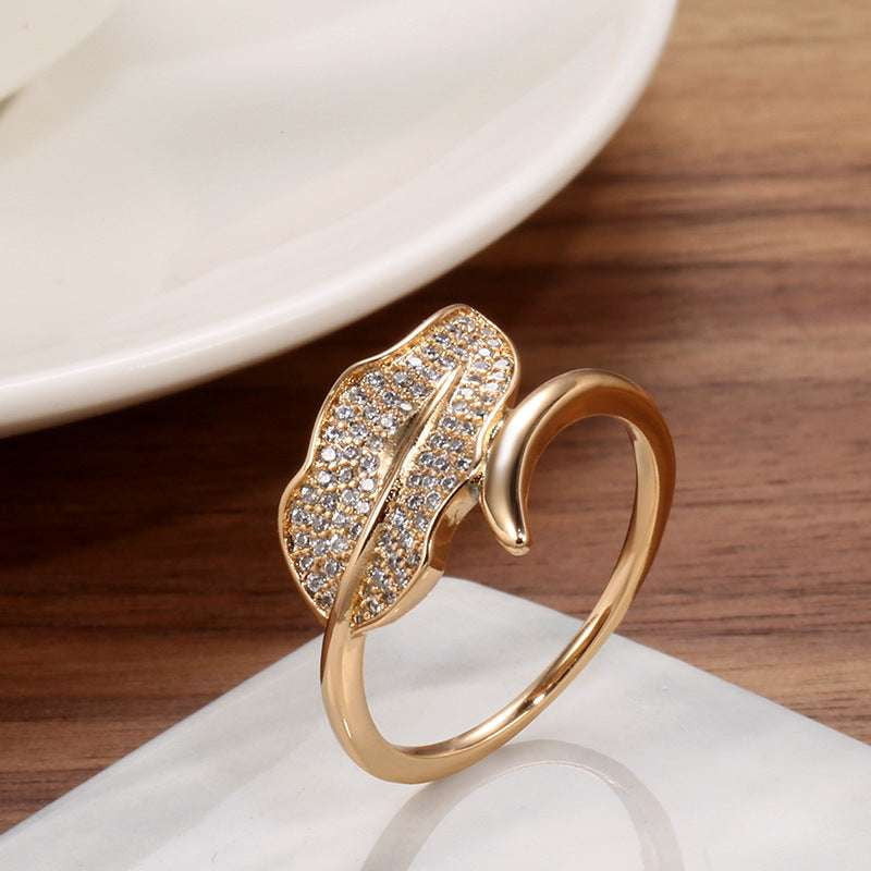 Elegant Banquet Ring, Rose Gold Ring, Zircon Leaf Ring - available at Sparq Mart