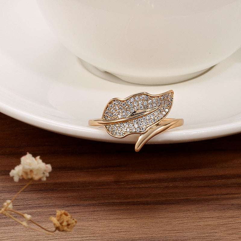 Elegant Banquet Ring, Rose Gold Ring, Zircon Leaf Ring - available at Sparq Mart