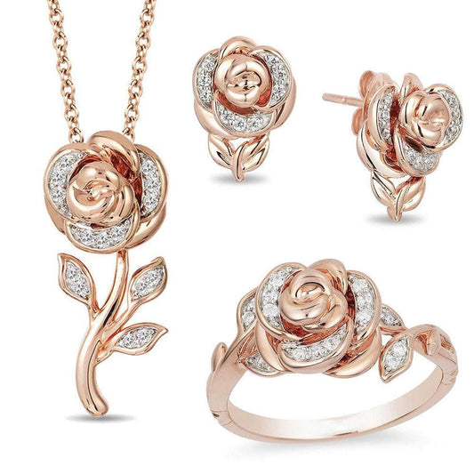 Engagement Ring Elegance, Rose Pendant Necklace, Valentine's Jewelry Sets - available at Sparq Mart