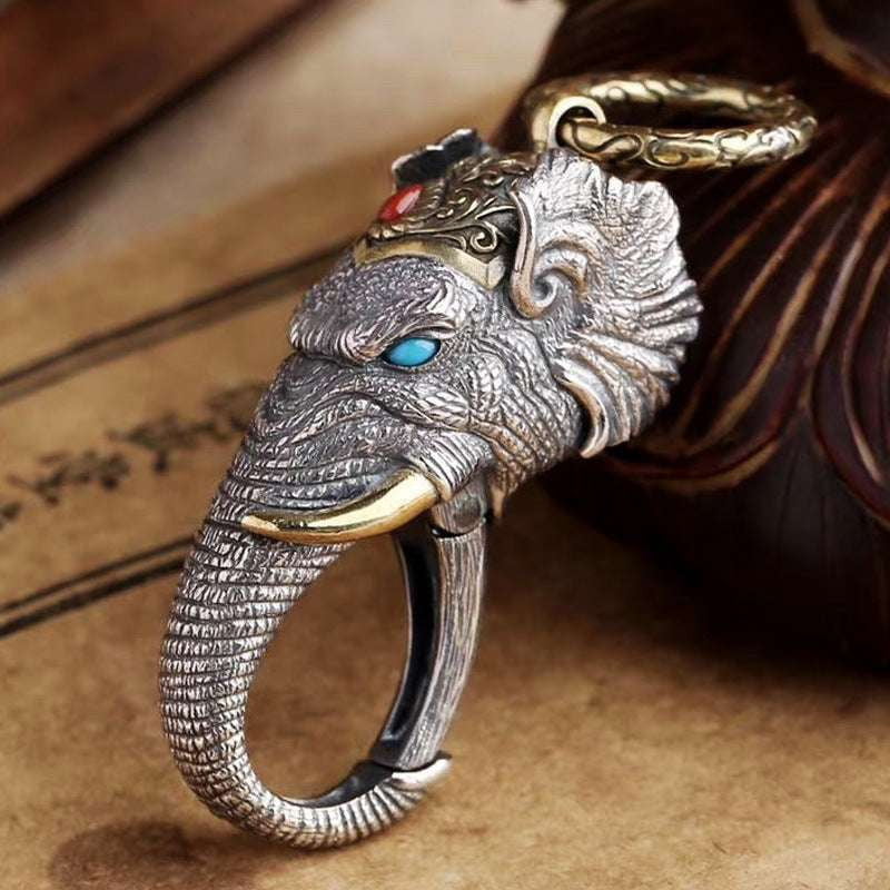 Antique Elephant Keychain, S925 Keychain Men's, Unique Silver Keychain - available at Sparq Mart