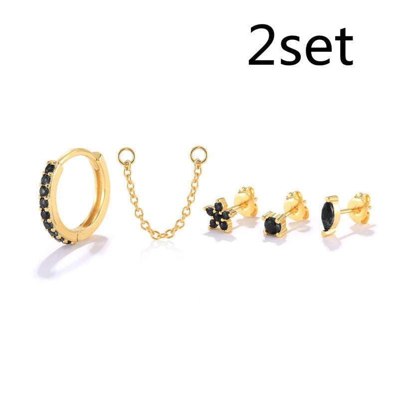 S925 Personality Earrings Silver Fashion Studs Personality Stud Set - available at Sparq Mart