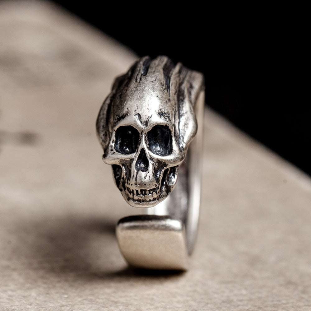 Adjustable Silver Ring, Distressed Skull Ring, S925 Skull Jewelry - available at Sparq Mart