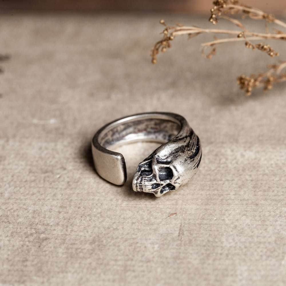 Adjustable Silver Ring, Distressed Skull Ring, S925 Skull Jewelry - available at Sparq Mart