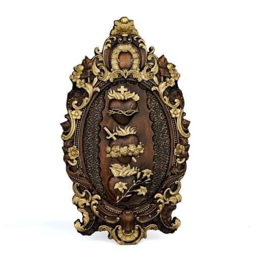 Artisan Wall Ornament, Sacred Heart Carving, Vintage Wood Decor - available at Sparq Mart