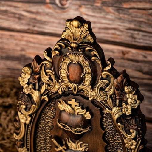 Artisan Wall Ornament, Sacred Heart Carving, Vintage Wood Decor - available at Sparq Mart