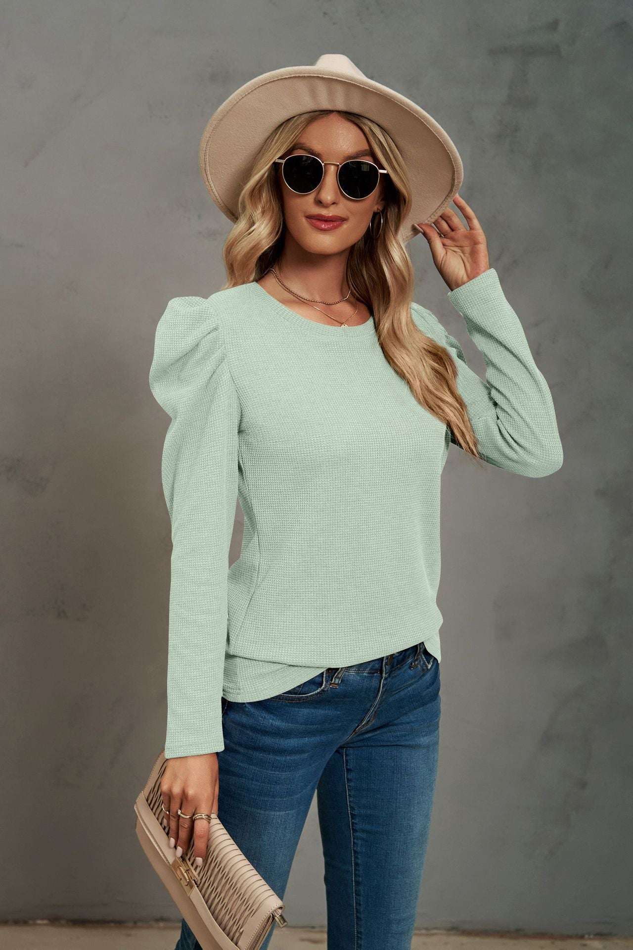 Stylish Women's Top, Waffle T-shirt Top, Women's Long-sleeve Top - available at Sparq Mart